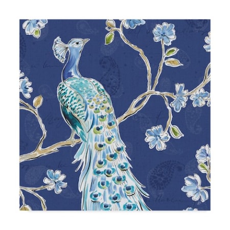 Daphne Brissonnet 'Peacock Allegory III Blue' Canvas Art,18x18
